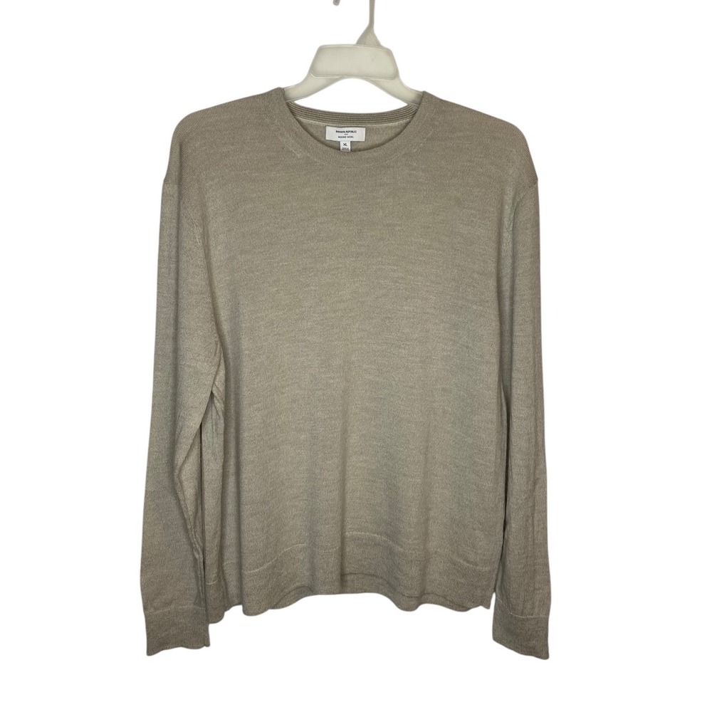 Banana Republic Mens XL Light Tan 100% Merino Wool Crew Neck Pullover Sweater